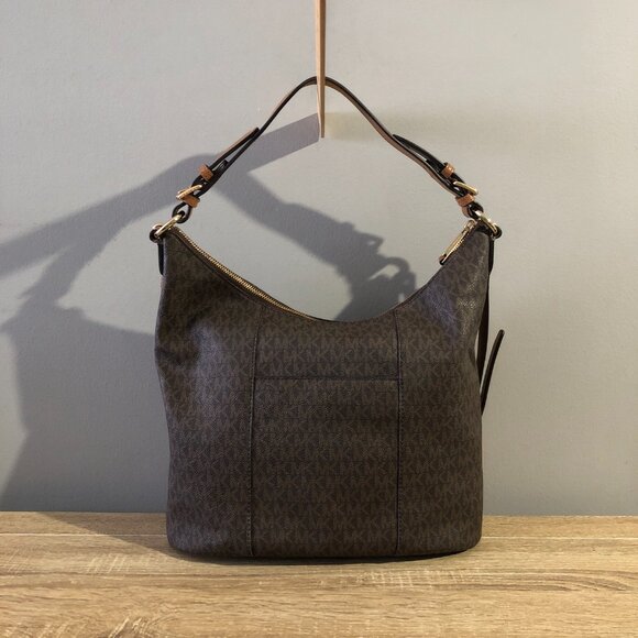 Michael Kors Lupita Signature Brown Monogram Large Hobo Shoulder Bag - Picture 5 of 13